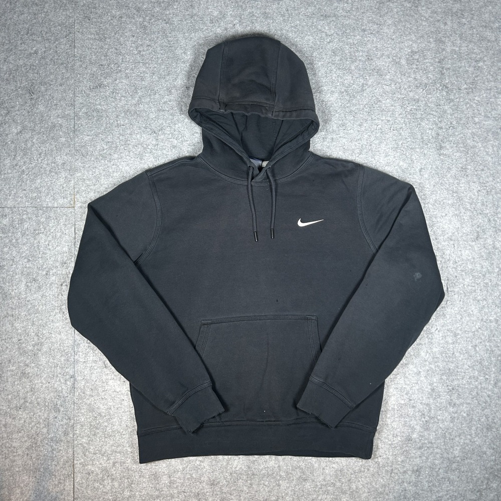 Vintage Nike Hoodie Mens Medium Black Y2K Faded Swoosh Pullover Center